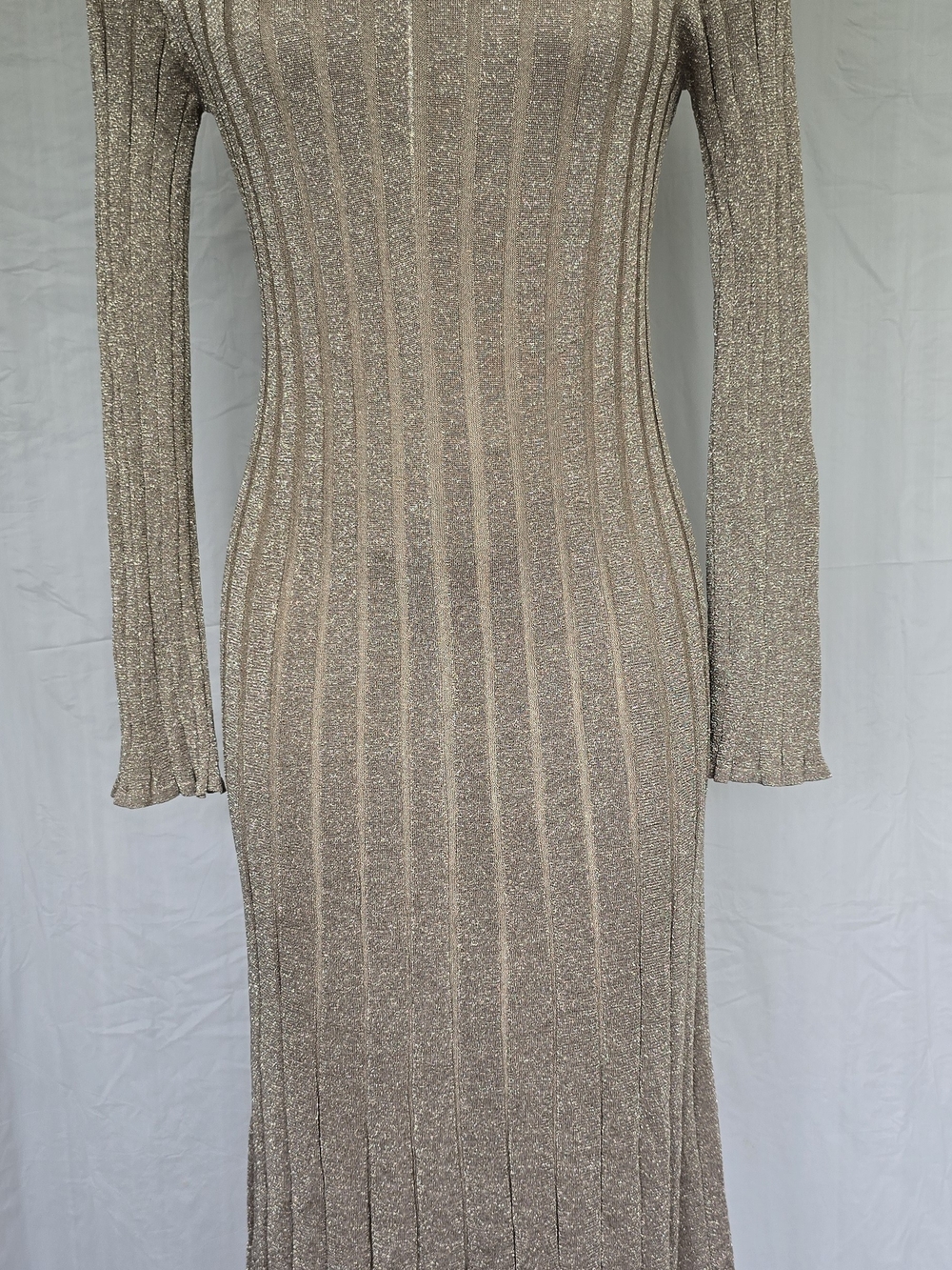 NWT J.Crew Metallic Rib-Knit Flare Midi Dress Birch Sand Gold Size S CP162